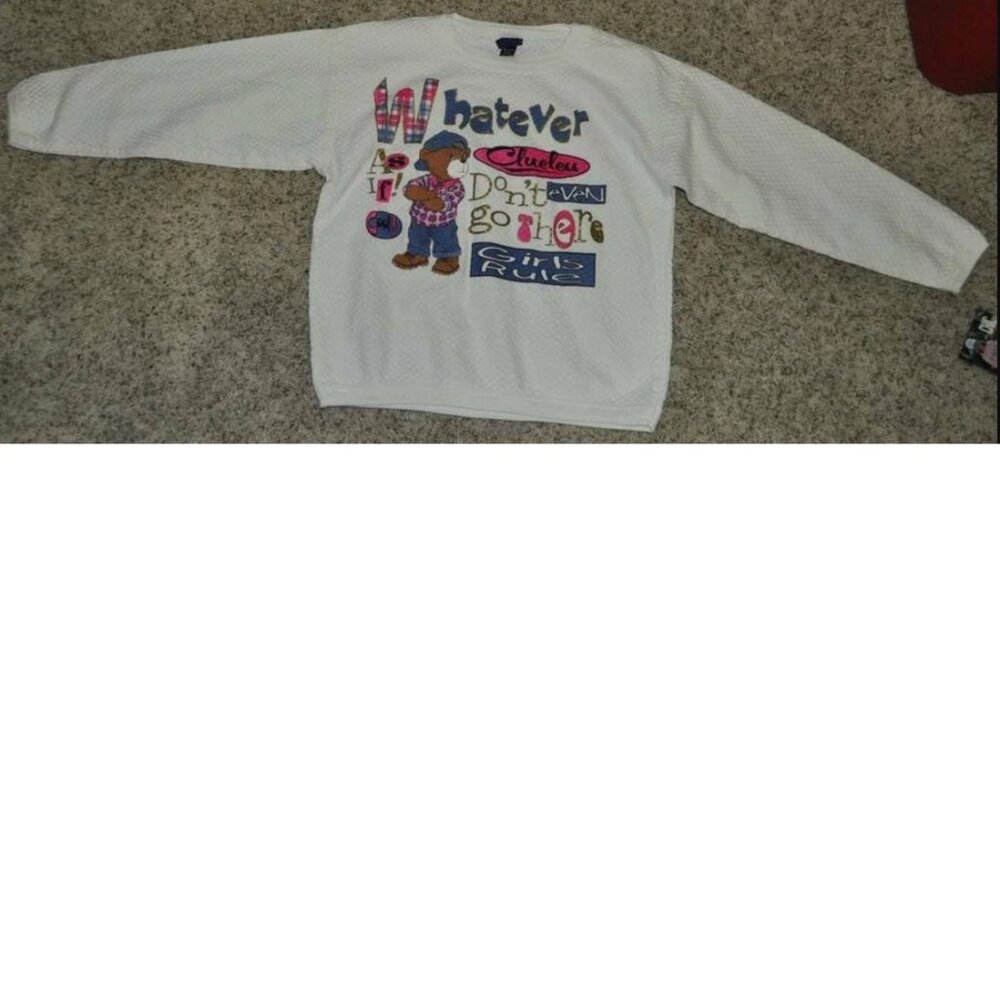 Girls Chic Sweatshirt 10/12 Whatever Girls Rule Oversized White Quilted